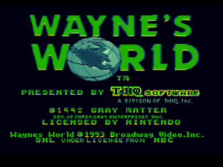 Wayne's World title screen for Super Nintendo